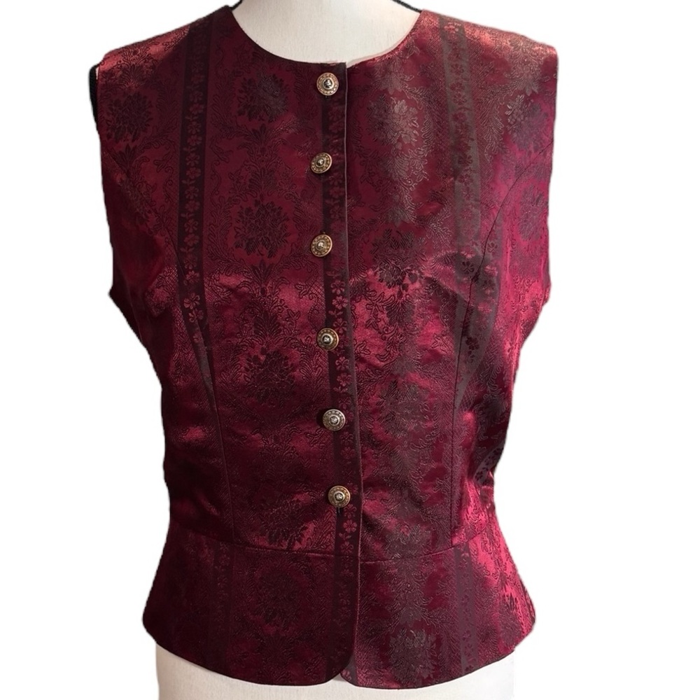 HALSTON Brocade Vest Burgundy 12